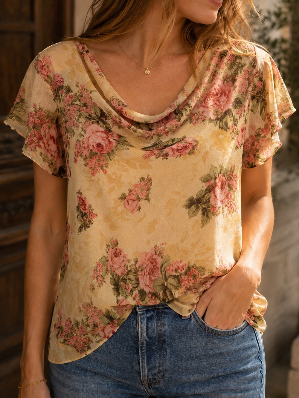 Vintage American Angel II Floral Blouse Womens L Sheer Chiffon Cottagecore Top